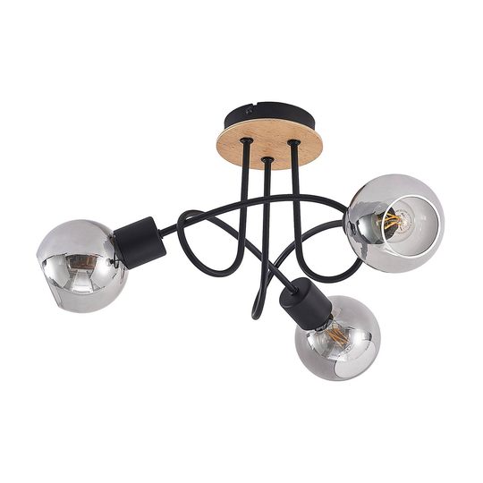 Lindby Eridia taklampa, träelement, 3 lampor
