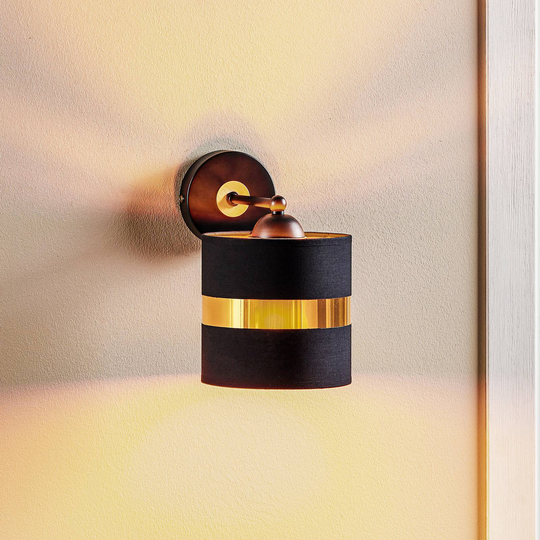 Vägglampa Palmira med textilskärm, svart/guld