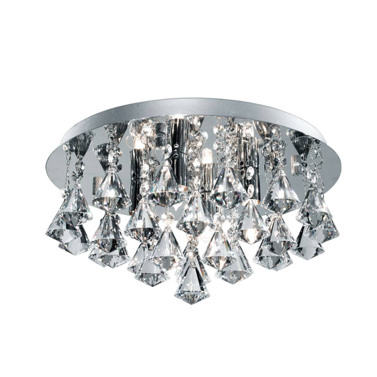 Taklampa Hanna, rund, IP44, 38cm, krom pyramid