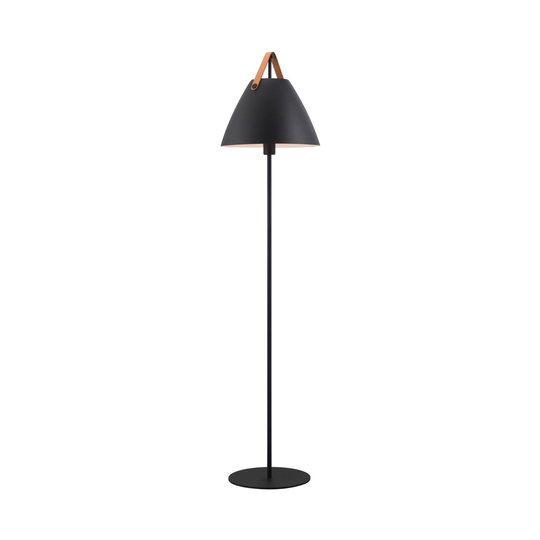 Golvlampa Strap i metall med läderband, svart