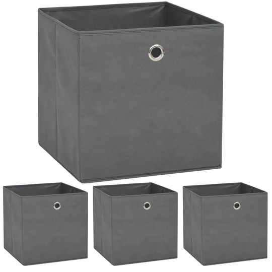 Förvaringslådor 4 st non-woven tyg 32x32x32 cm grå