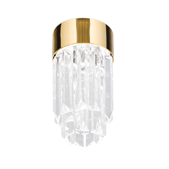 LED-taklampa Prism, kristallglas, Ø 10 cm, guld