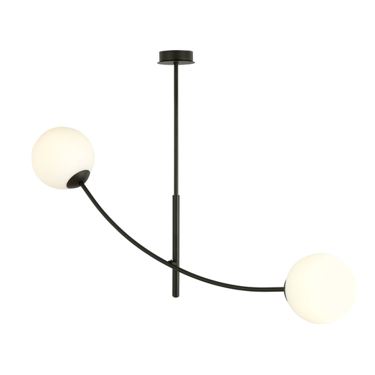 Taklampa Hunter, svart/opal, 2 lampor