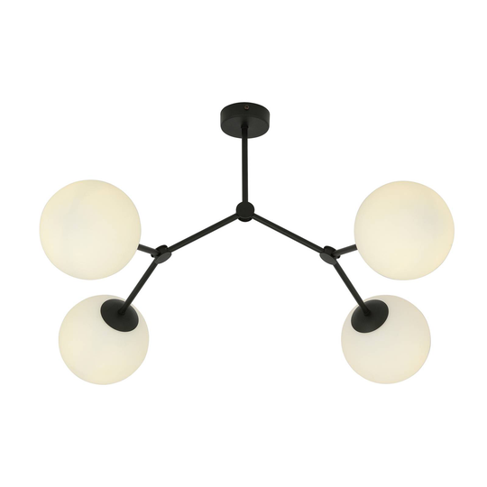 Taklampa Space, 4 lampor, svart/opal