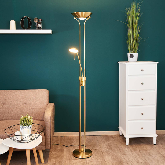 Josefin – LED-golvlampa med läslampa, mässing