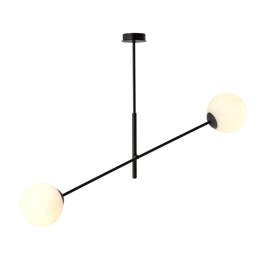 Taklampa Linear, svart/opal, 2 lampor