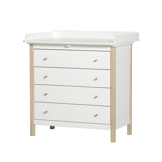 Skötbordsbyrå Wood 4 lådor vit/ ek, Oliver Furniture