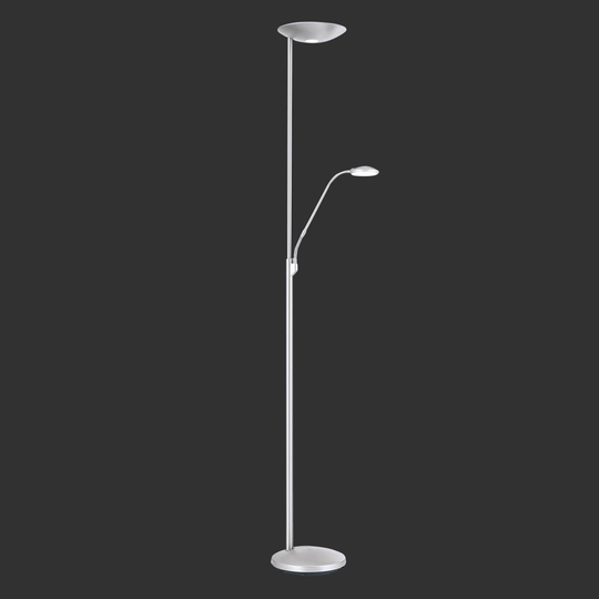 LED-uplight-golvlampa Cobra med läslampa nickel