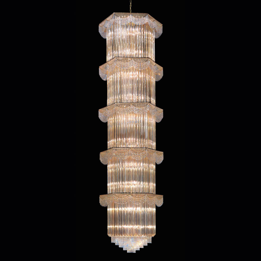Hänglampa Cristalli 340 cm hög, bärnstensfärgad