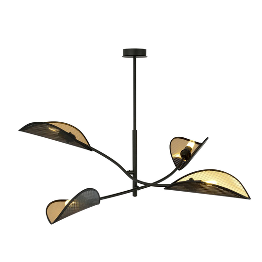 Taklampa Lotus, svart/guld, 4 lampor