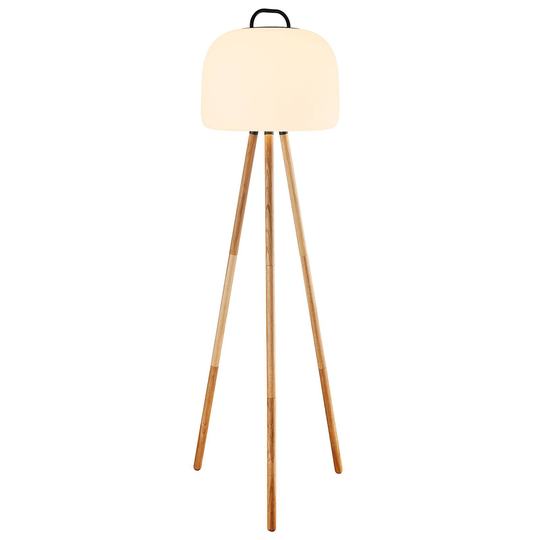 LED-golvlampa Kettle Tripod trä, skärm 36cm