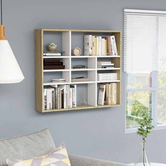 vidaXL Vägghylla vit och sonoma-ek 90x16x78 cm spånskiva