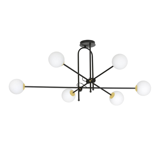 Taklampa Kabo, tre armar, svart/guld, 6 lampor