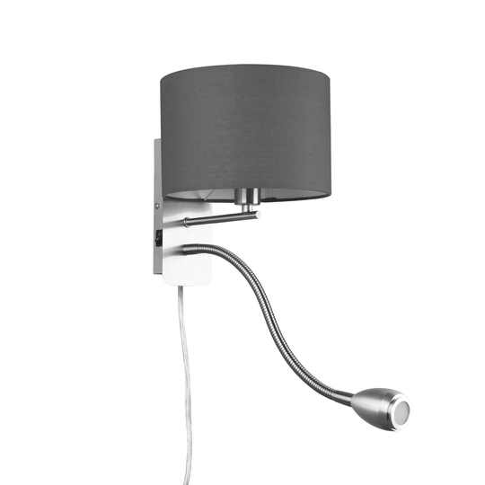 Vägglampa Hotel med LED-läslampa, rund, grå