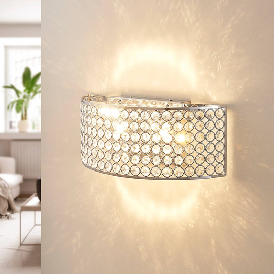 LED-vägglampa Alizee med glaskristaller och krom