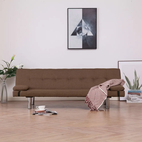 Bäddsoffa med två kuddar brun polyester