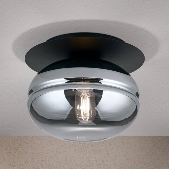 Taklampa Richard, metall svart, glas rök