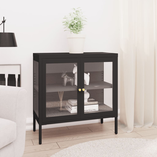 vidaXL Skänk svart 70x35x70 cm stål och glas