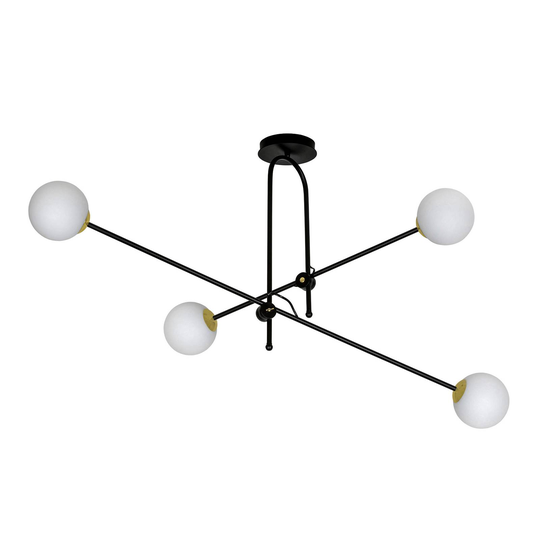 Taklampa Kabo, 2 armarna svart/guld, 4 lampor