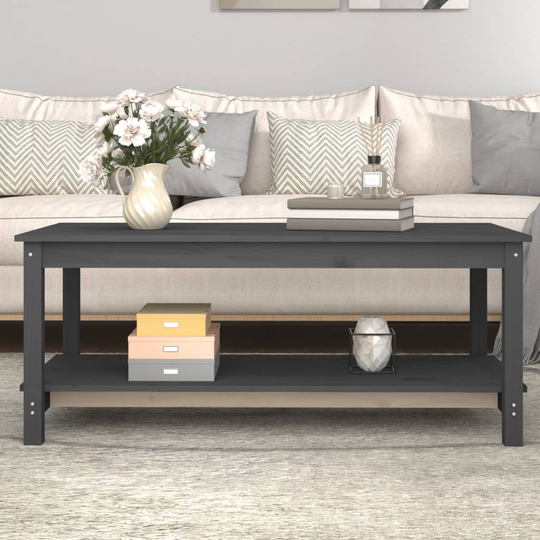 vidaXL Soffbord grå 110x55x45 cm massiv furu
