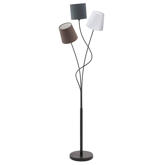 Golvlampa Maronda med tre textilskärmar