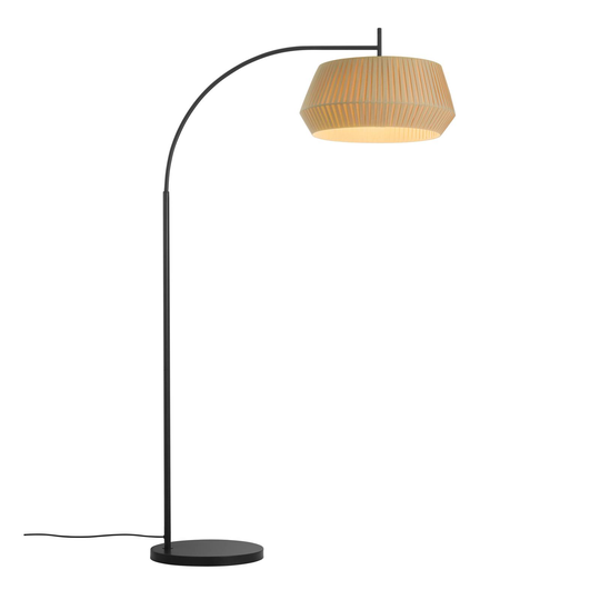 Golvlampa Dicte, handbunden skärm, bärnsten