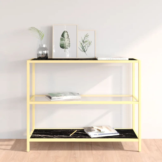 Konsolbord svart marmor och transparent 100x36x90cm härdat glas