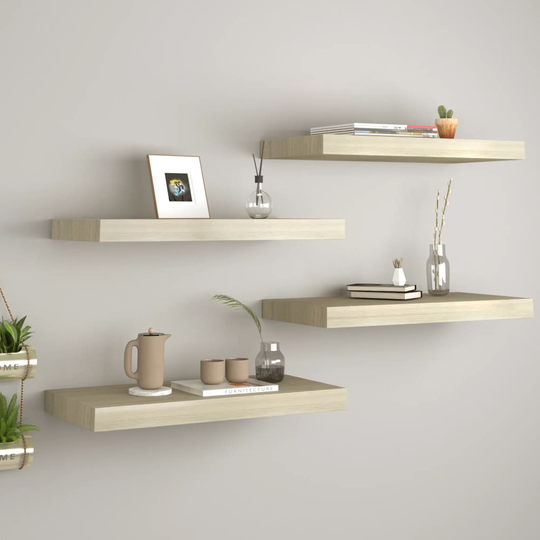 vidaXL Svävande vägghyllor 4 st ek 60x23,5x3,8 cm MDF
