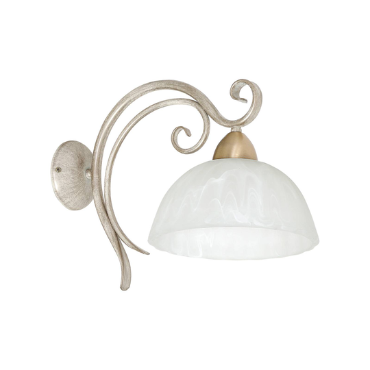 Vägglampa Flora, en glasskärm, vit/mässing
