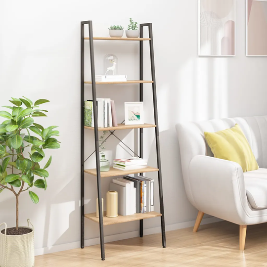 Hylla 5 plan ljusbrun och svart 56x35x174 cm