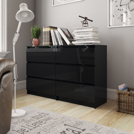 vidaXL Skänk svart högglans 120x35x76 cm spånskiva