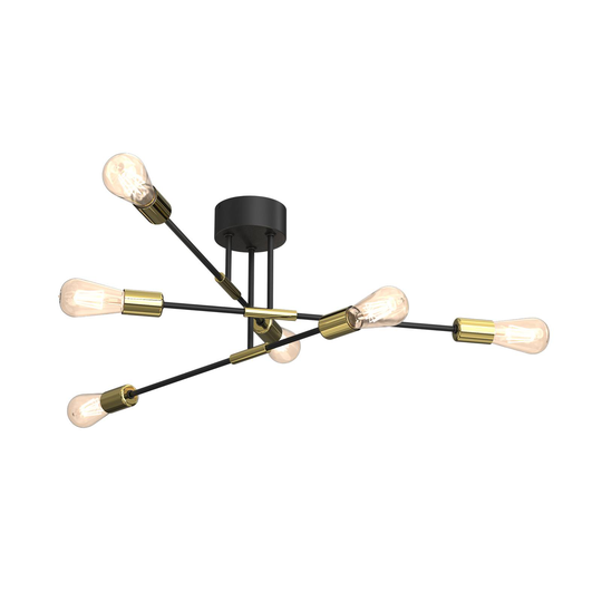 Taklampa Ilia, svart/guld, 6 lampor