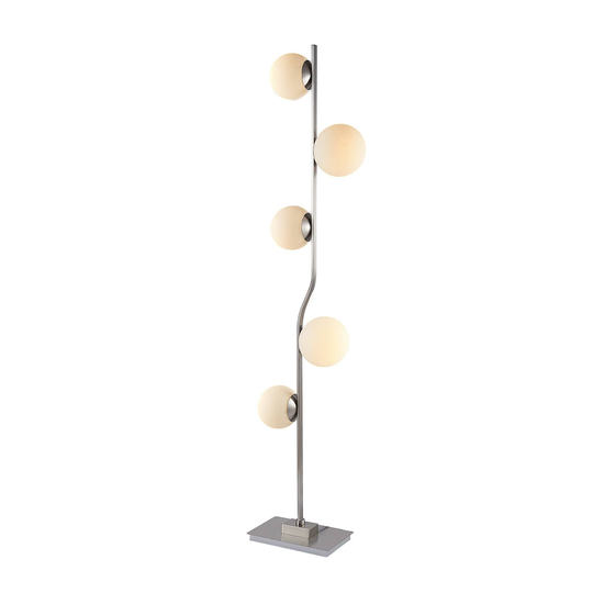 Lindby Avalyn golvlampa, vit, satinerad nickel