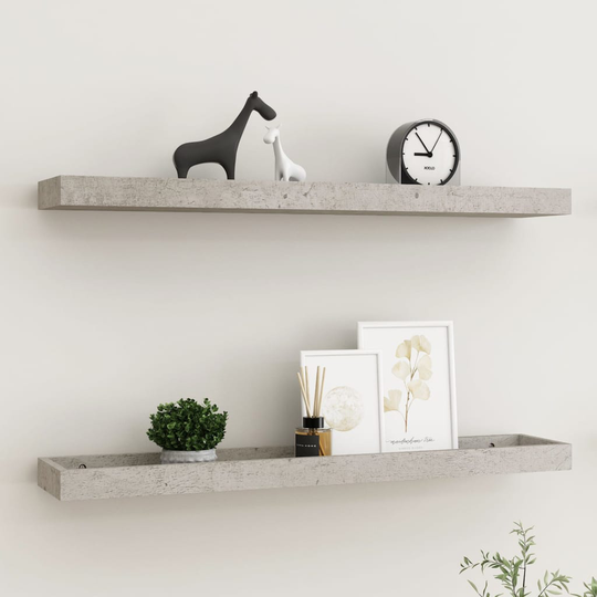 vidaXL Vägghyllor med kant 2 st Betonggrå 80x15x4 cm MDF