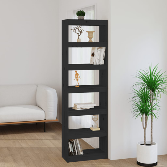 vidaXL Bokhylla/rumsavdelare svart 60x30x199,5 cm massiv furu