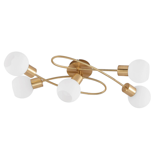 Lindby LED-taklampa Elaina 5 lampor lång, mässing