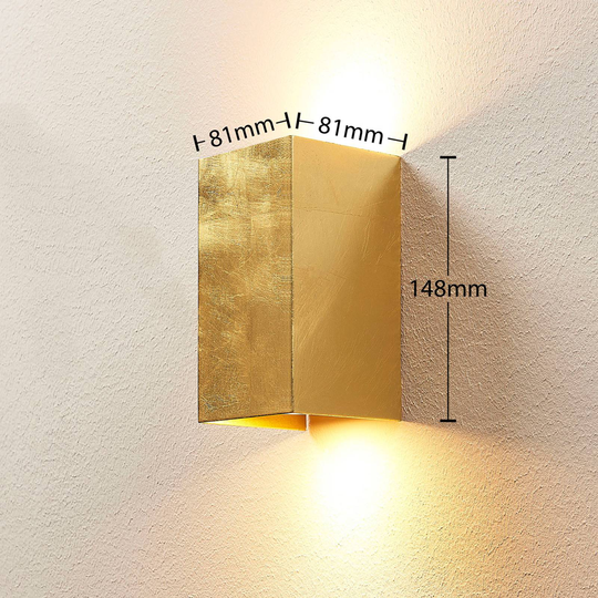 Guldfärgad vägglampa Tabita, metall, 2 ljuskällor