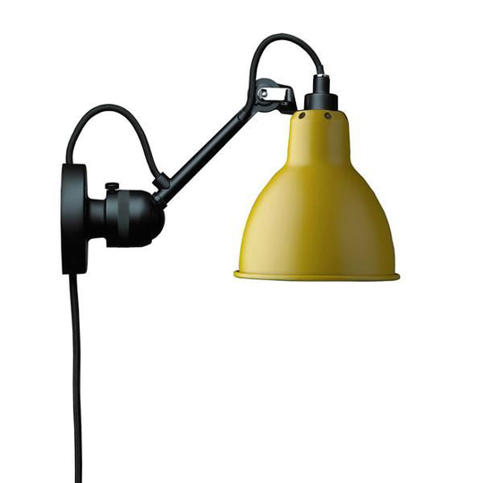 Lampe Gras N304 Vägglampa Matt Svart & Matt Gul Med Ledning
