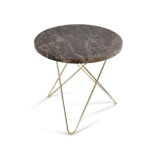 Mini O Table, Brass Frame, Top: Brown Marble