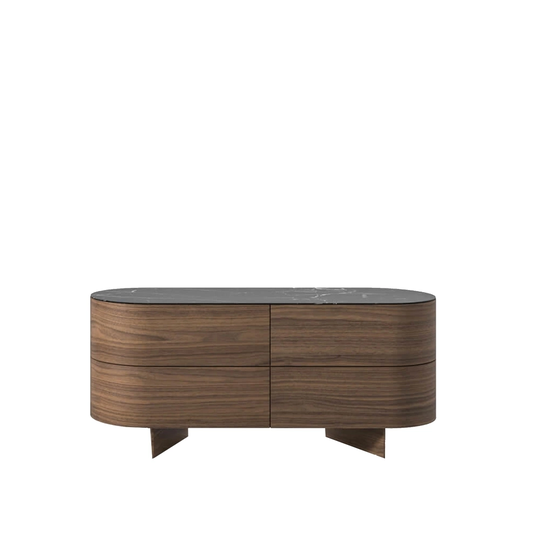 558 Rondos, 120x55, American Walnut, Marquinia Marble Top