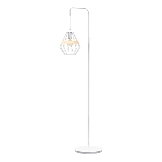 Golvlampa Cliff, burskärm med träband, vit
