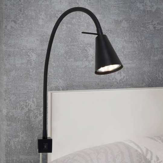 LED-vägglampa 2080 för montering vid sängen, svart